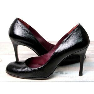 THE SELLER BLACK GENUINE LEATHER HIGH HEEL ROUND TOE CLASSIC WOMEN'S SHOES Sz 38